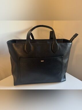 DKNY Large Black Tote Bag Zip Top Work Office Travel Shoulder Purse